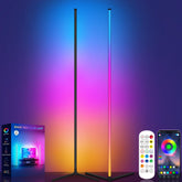 Tyute corner floor lamp with RGB LED lights for customizable ambient color.