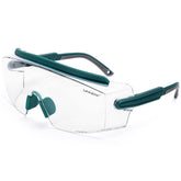 UKNOW Safety Goggles wraparound lens for over-glasses use and full peripheral protection.