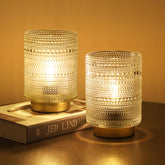ULAROOM 2-pack battery-operated table lamps with clear glass shade for cozy shelf lighting