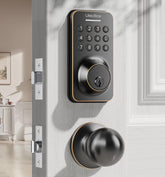 Ulecoce keyless entry deadbolt handle on the front door for secure, keyless entry.