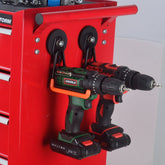 ULIBERMAGNET power tool organizer orange 2-pack hooks for secure garage storage.