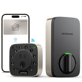 ULTRALOQ Bolt NFC on front door showing secure keyless entry with built-in Wi‑Fi