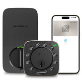 ULTRALOQ Bolt NFC on front door showing secure keyless entry with built-in Wi‑Fi