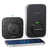 ULTRALOQ U-Bolt on door with keypad enables keyless entry and remote control.