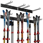 Ultrawall ski rack installed-on-wall stores skis efficiently.