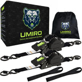 UMIRO retractable ratchet strap 1in x 12ft in black-green secures cargo on trucks