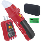 UNI-T UT25A receiver in hand detects live circuits for fast panel identification.