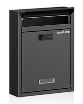 Uniclife wall-mount mailbox front opening for easy mail drop.
