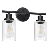 Unicozin two-light vanity light in black with clear glass shade over a mirror