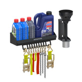 UnitedPower 6-quart oil rack mounted on wall for quick access and organized storage.