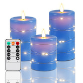 Upinmz blue flameless candle with embedded string lights for cozy ambiance