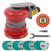 UPWOOD pneumatic sander front view shows compact palm design for longer sessions.