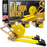 US Cargo Control 2in ratchet strap with flat hook for secure cargo ties.