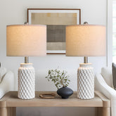 USumkky ceramic bedside lamp pair with white base for balanced bedroom ambiance.