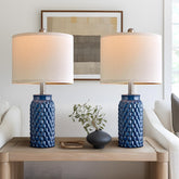 USumkky dark-blue bedside lamps 2-pack on a nightstand for farmhouse decor.