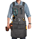UUP woodworking apron grey front view with rugged 20oz canvas