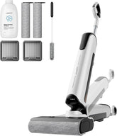 Uwant D100 suction power demonstrated on hard floors for deep cleaning efficiency.