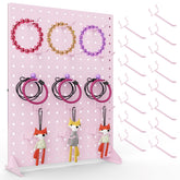 VACONICO peg-board stand with 15 pink hooks for neat jewelry display at craft fairs.