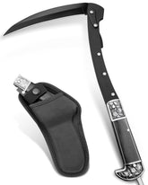 VALHALLA folding sickle blade closeup highlights sharp stainless steel edge for precise cutting