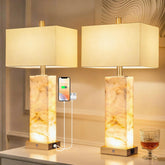Vallerico 25.6-inch alabaster lamp front view shows modern marble craftsmanship suitable for living rooms.