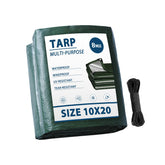 Vandham Tarp Waterproof 10x20 green protects gear outdoors in rain and sun.