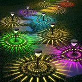 Vangue solar light in dynamic running mode adds colorful outdoor accents.