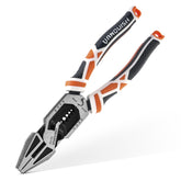 Vanquish 8-in-1 linesman pliers front view for precise wire stripping and cutting