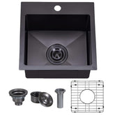 VAPSINT black drop-in bar sink exterior dimensions for compact outdoor kitchens.