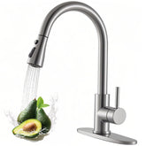 VAPSINT brushed nickel faucet with pull-down sprayer for versatile cleaning
