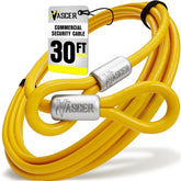 Vascer commercial heavy-duty braided steel cable with looped ends ready for padlocks.