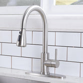 VC CUCINE pull-down faucet with brushed nickel finish for versatile kitchen use