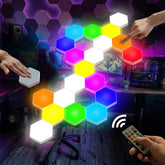 Vcwtty hexagon lights remote control setup for easy color choice.