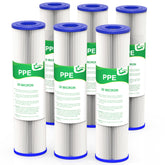Vegebe 20 micron water filter cartridge in housing reduces sediment for cleaner water.