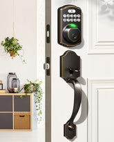 Veise fingerprint door lock set front view with secure entry and premium zinc alloy handle.