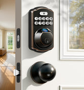 Veise fingerprint door lock with two knobs in front view for quick access
