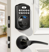 Veise fingerprint lock front view showing clean matte black finish and modern design