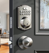 Veise keyless entry lock with two knobs on front door for quick access.