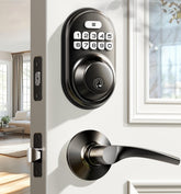 Veise keyless entry lock front view in matte black for modern doors.