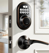 Veise keyless entry lock front view with oil-rubbed bronze finish and modern styling.