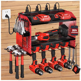 Veitorld red power tool organizer front view with drill holders and charging station