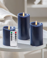 Velsyn navy blue flameless candles with remote for safe, cozy ambiance
