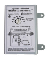 Ventamatic XXFIRESTAT front view: compact white thermostat for attic ventilation.