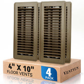 Ventyun 4x10 brown floor register cover front view with adjustable airflow