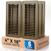 Ventyun 4x10 brown floor register front view with curved edges for safety.