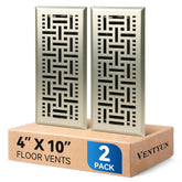 Ventyun floor register 4x10 brushed nickel front view with curved safety edge.