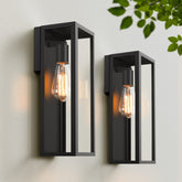 VerRon 2-pack outdoor lanterns with matte black finish and clear glass shades, weatherproof design.
