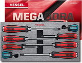 VESSEL MEGADORA 8-piece Tang-Thru set with 9308EVA for precise, durable screwdriving.