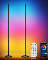 Vexinat corner floor lamp 2-pack showcases versatile ambient lighting for living rooms.