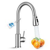 VFAUOSIT brushed nickel kitchen faucet with pull-down sprayer for versatile cleaning.