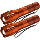 Victoper LED flashlight 2-pack orange with zoom beam for outdoor visibility.